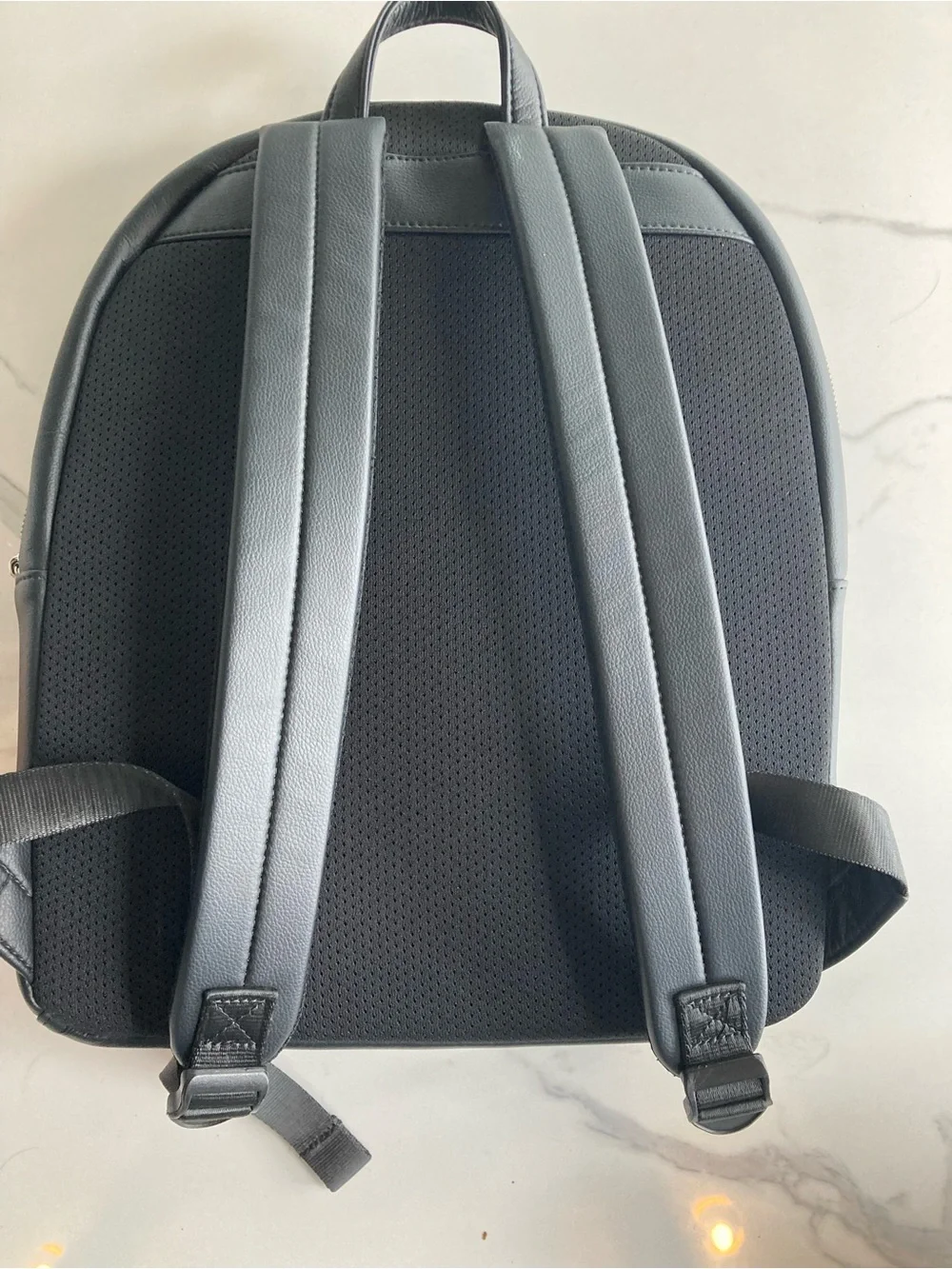 Black Backpack with Brown and Cream Center Stripe